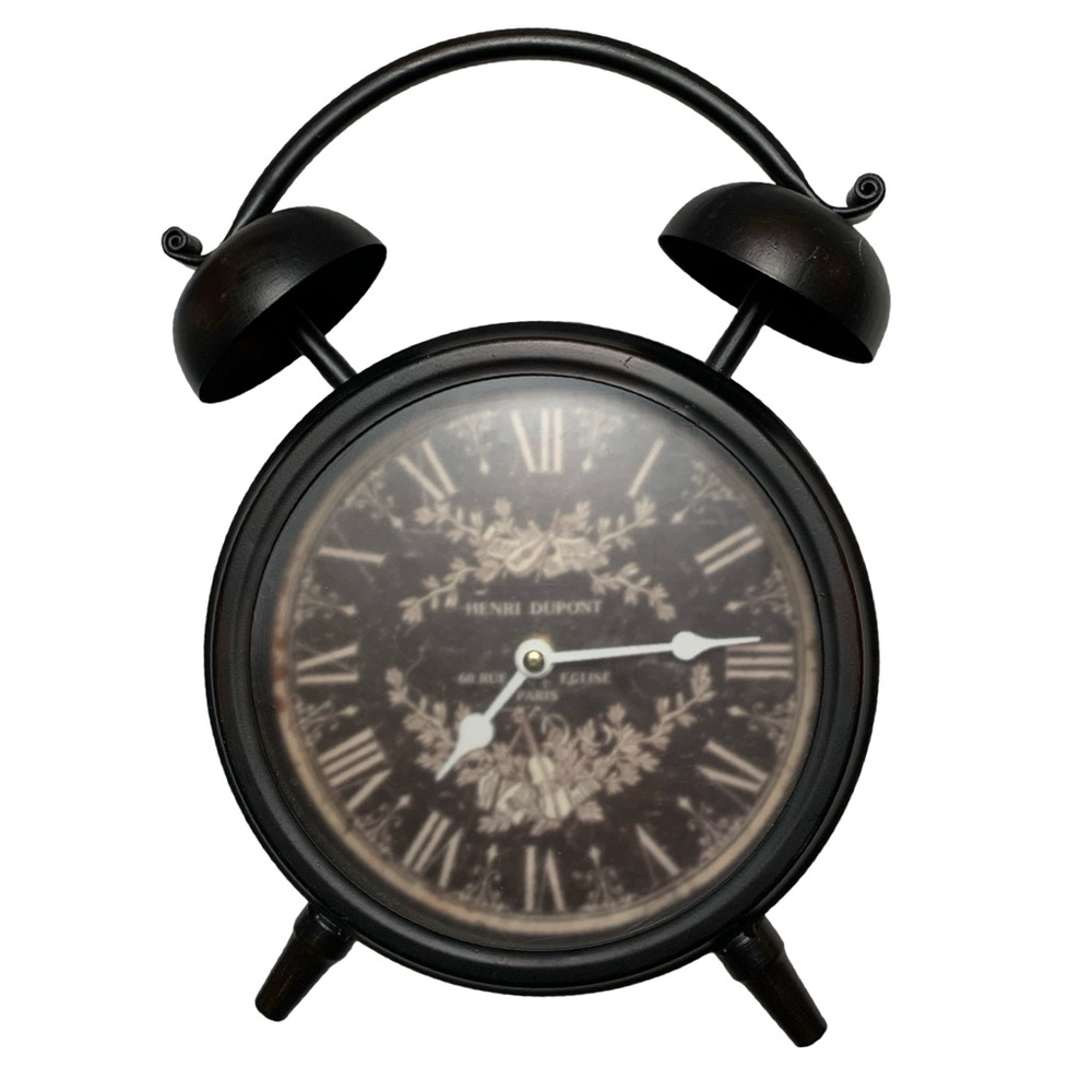 Home Decor Bistro Style Faux-Alarm Clock 9.25” wide with frosted front